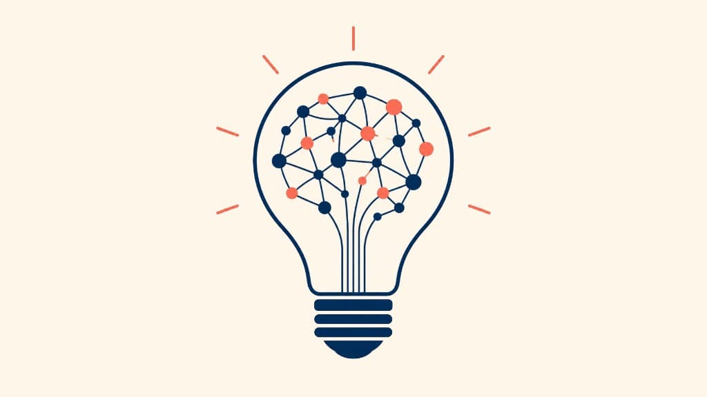 AI Simply light bulb illustration with neural network pattern