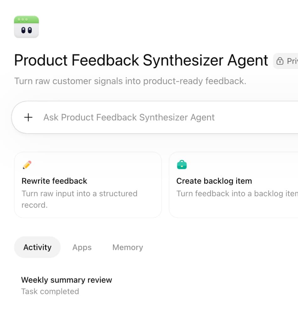 Product Feedback Synthesizer Agent interface