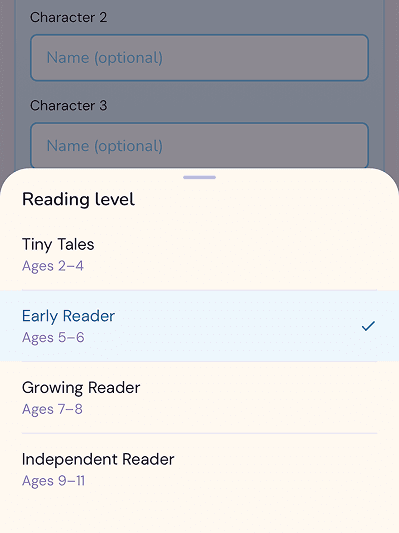 Reading level selection in Teller Family