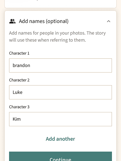 Add character names step in the Teller Stories creation flow