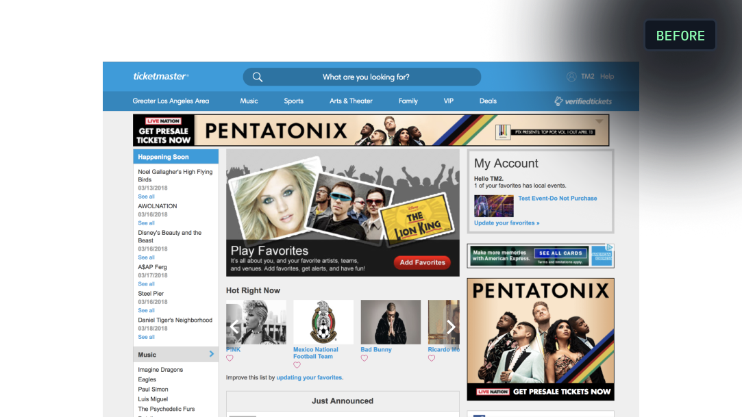 Ticketmaster redesign — before