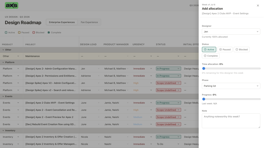 AXS product work — screen 2