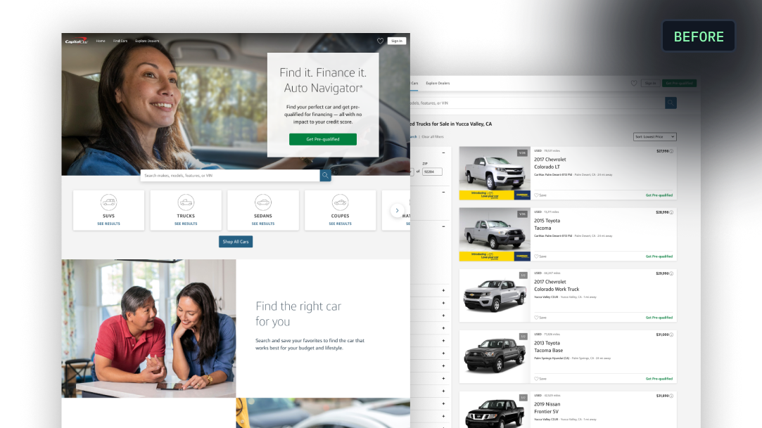 Capital One Auto Navigator redesign — before
